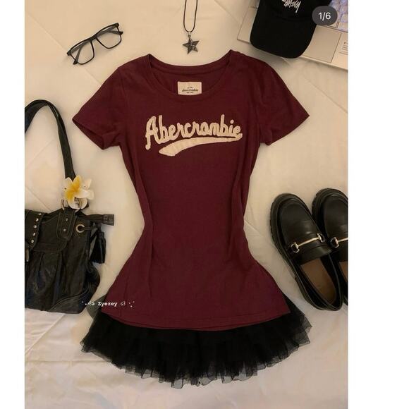 Y2k vintage Abercrombie and fitch maroon top sz small - Picture 1 of 6